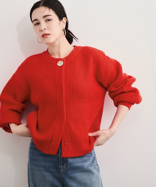 le cercle ADAM ET ROPE'(ルセルクルアダムエロペ)の「メタルボタン片畔ニットカーデ(カーディガン/ボレロ・レディース・ネイビー/レッド系その他2/グレー・FREE)」の12枚目の写真