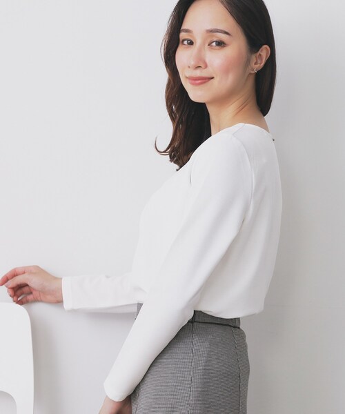 index(インデックス)の「フロントタックトップス【洗濯機洗い可/UVケア】(Tシャツ/カットソー・レディース・ピンク系1/ネイビー/オフホワイト・38/40/36/42)」の4枚目の写真