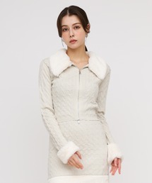 ROYAL PARTY | ファー付ダブルZIPケーブルラメニットトップス(ニット/セーター)