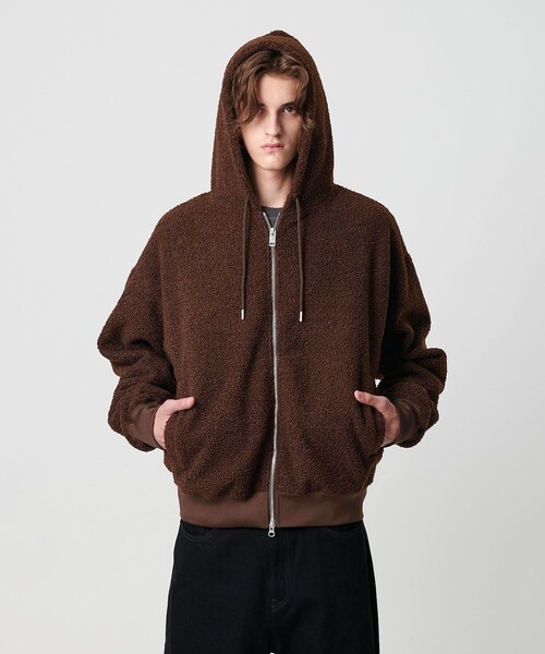 最終　BODE ダークブラウン レースアップ　フリース　ボア　BTS セール】ボアフリース フルジップ フーディー（パーカー