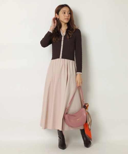 配色ケーブルカーデドッキングワンピース（ワンピース