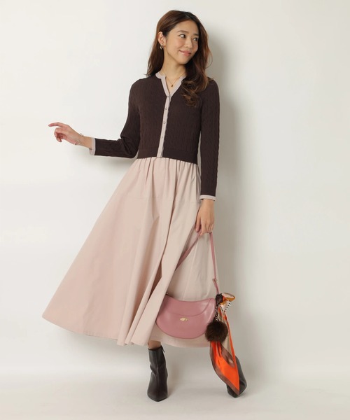 配色ケーブルカーデドッキングワンピース（ワンピース）｜JUSGLITTY