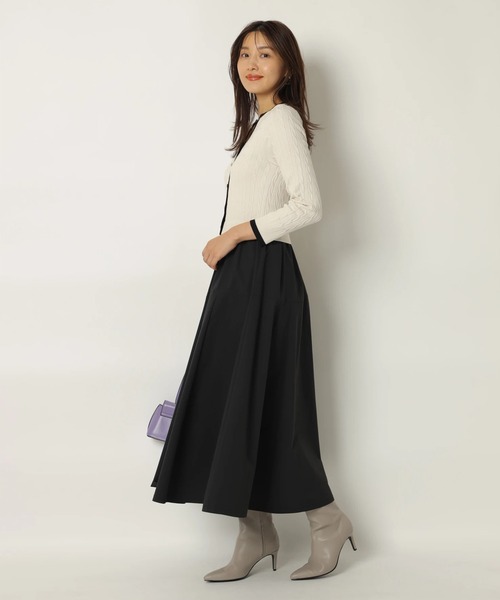 配色ケーブルカーデドッキングワンピース（ワンピース）｜JUSGLITTY