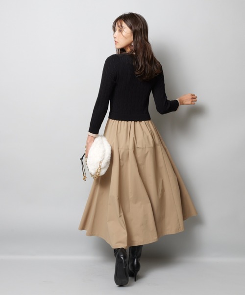 JUSGLITTY（ジャスグリッティー）の「配色ケーブルカーデドッキングワンピース（ワンピース・レディース・ブラウン/オフホワイト/ブラック・2/1）」の14枚目の写真