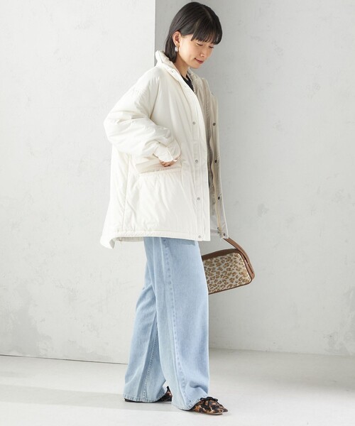 SHIPS（シップス）の「〈手洗い可能〉IMBOTEX 中綿 ミディ ジャケット（その他アウター・レディース・ダークグレー/オフホワイト・ONE SIZE）」の7枚目の写真