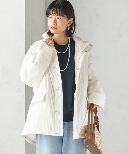 SHIPS（シップス）の「〈手洗い可能〉IMBOTEX 中綿 ミディ ジャケット（その他アウター・レディース・ダークグレー/オフホワイト・ONE SIZE）」の9枚目の写真