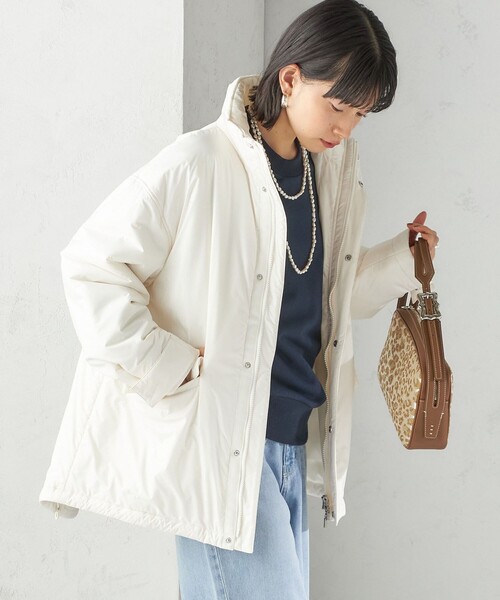 SHIPS（シップス）の「〈手洗い可能〉IMBOTEX 中綿 ミディ ジャケット（その他アウター・レディース・ダークグレー/オフホワイト・ONE SIZE）」の13枚目の写真