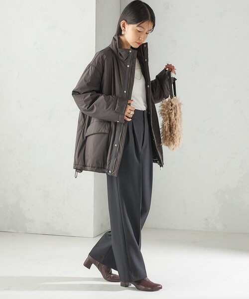 SHIPS（シップス）の「〈手洗い可能〉IMBOTEX 中綿 ミディ ジャケット（その他アウター・レディース・ダークグレー/オフホワイト・ONE SIZE）」の21枚目の写真