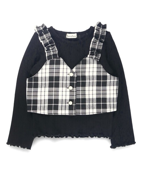 BRANSHES（ブランシェス）の「【おそろい】チェック柄トップスセット（Tシャツ/カットソー・キッズ・イエロー/ブラック・90/100/80/130/110/140/120/150）」の2枚目の写真