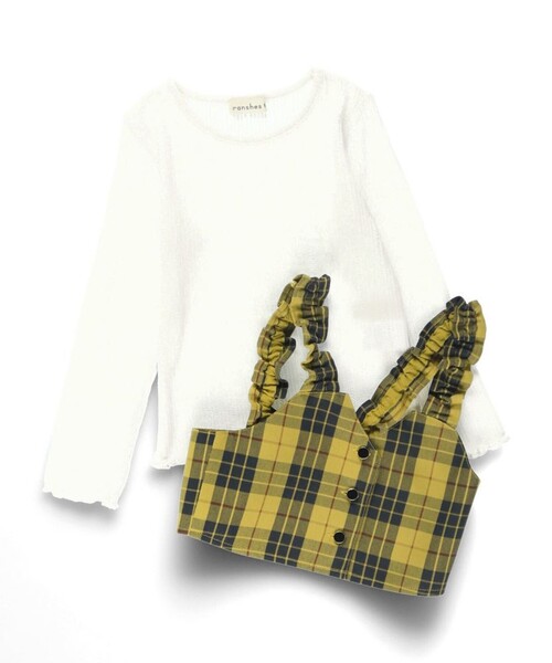BRANSHES（ブランシェス）の「【おそろい】チェック柄トップスセット（Tシャツ/カットソー・キッズ・イエロー/ブラック・90/100/80/130/110/140/120/150）」の4枚目の写真