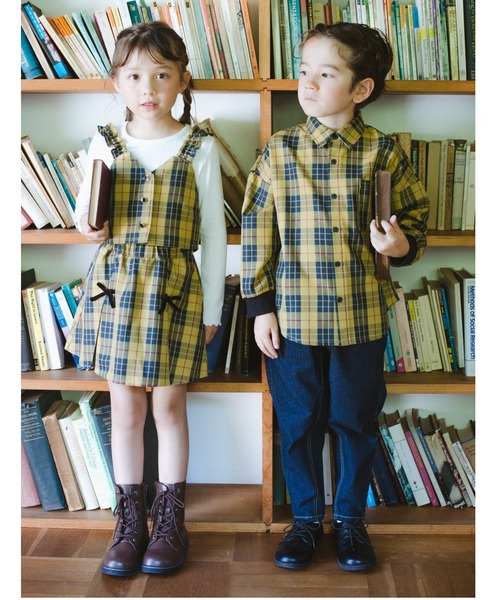 BRANSHES（ブランシェス）の「【おそろい】チェック柄トップスセット（Tシャツ/カットソー・キッズ・イエロー/ブラック・90/100/80/130/110/140/120/150）」の12枚目の写真