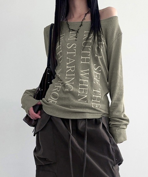 almo(アルモ)の「【LAMPOON】シャドーストライプカットソー(Tシャツ/カットソー・レディース・グリーン/ホワイト・SMALL/LARGE/MEDIUM)」の6枚目の写真