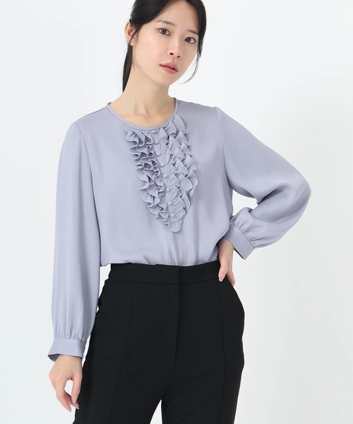 STRAWBERRY-FIELDS（ストロベリーフィールズ）の「バックサテンジョーゼット_フロントフリルブラウス（シャツ/ブラウス・レディース・ピンクベージュ/グレイッシュブルー・2）」の3枚目の写真