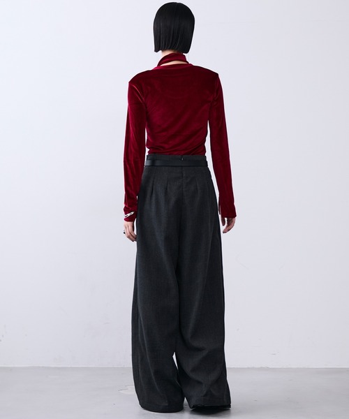 MONOe(モノエ)の「ウェーブウエストタックワイドパンツ(スラックス・レディース・ライトグレー/ブラック/チャコールグレー・L/M/S)」の8枚目の写真