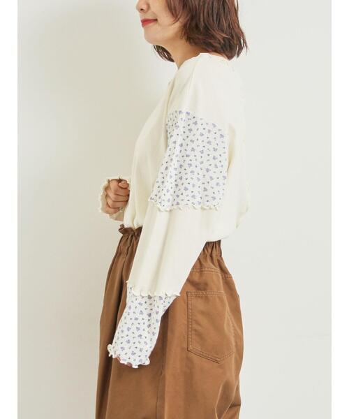 新品　サマンサモスモス　パッチワーク配色メローカットソー　キナリとブラック セール】 パッチワーク配色メローカットソー（オフホワイト/ブラック