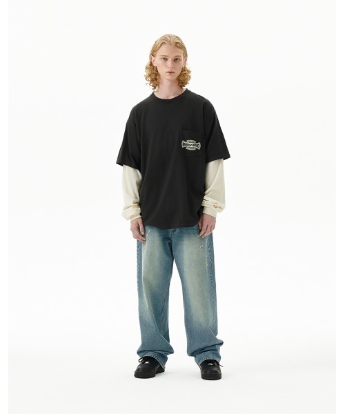 MAHAGRID(マハグリッド)の「『mahagrid/マハグリッド』 CROSS LOGO THERMAL LS TEE/クロスロゴデザイン レイヤード長袖Tシャツ(Tシャツ/カットソー・レディース・オレンジ/チャコールグレー・M/L)」の5枚目の写真