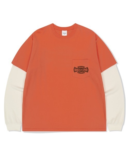 MAHAGRID(マハグリッド)の「『mahagrid/マハグリッド』 CROSS LOGO THERMAL LS TEE/クロスロゴデザイン レイヤード長袖Tシャツ(Tシャツ/カットソー・レディース・オレンジ/チャコールグレー・M/L)」の15枚目の写真