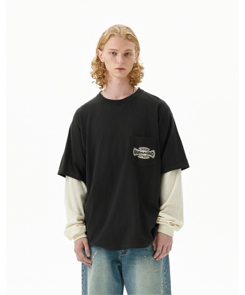 MAHAGRID(マハグリッド)の「『mahagrid/マハグリッド』 CROSS LOGO THERMAL LS TEE/クロスロゴデザイン レイヤード長袖Tシャツ(Tシャツ/カットソー・レディース・オレンジ/チャコールグレー・M/L)」の19枚目の写真