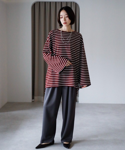 amini（アミニ）の「ビックシルエットボータートップス（Tシャツ/カットソー・レディース・ブラック×ホワイト/グリーン系/ワイン系/ホワイト×ブラック・MEDIUM）」の4枚目の写真