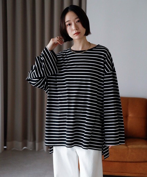 amini（アミニ）の「ビックシルエットボータートップス（Tシャツ/カットソー・レディース・ブラック×ホワイト/グリーン系/ワイン系/ホワイト×ブラック・MEDIUM）」の7枚目の写真