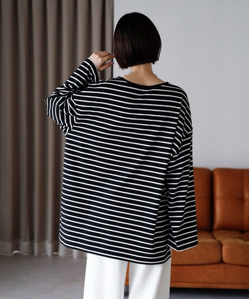 amini（アミニ）の「ビックシルエットボータートップス（Tシャツ/カットソー・レディース・ブラック×ホワイト/グリーン系/ワイン系/ホワイト×ブラック・MEDIUM）」の10枚目の写真