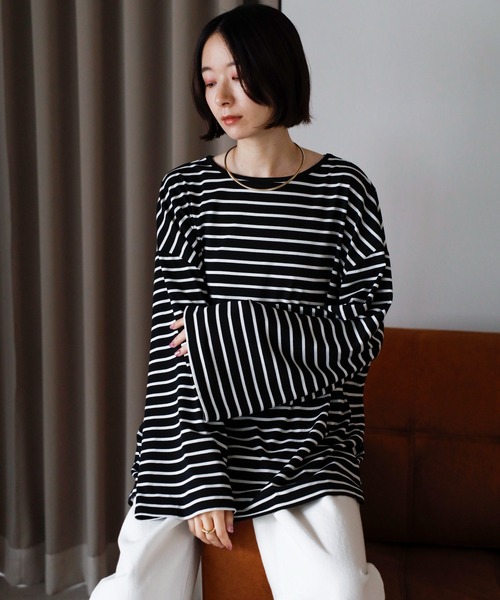 amini（アミニ）の「ビックシルエットボータートップス（Tシャツ/カットソー・レディース・ブラック×ホワイト/グリーン系/ワイン系/ホワイト×ブラック・MEDIUM）」の11枚目の写真