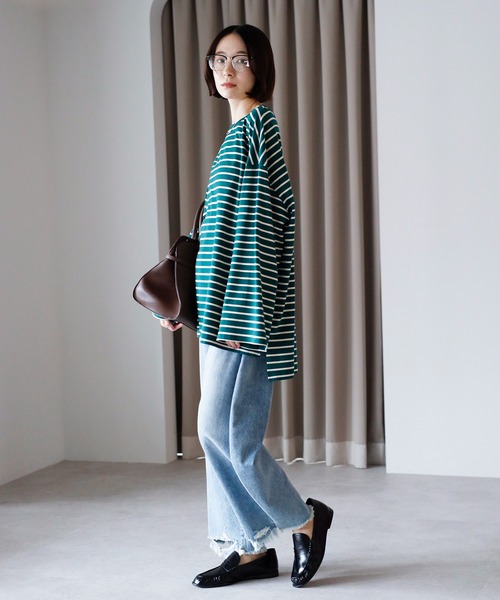 amini（アミニ）の「ビックシルエットボータートップス（Tシャツ/カットソー・レディース・ブラック×ホワイト/グリーン系/ワイン系/ホワイト×ブラック・MEDIUM）」の12枚目の写真