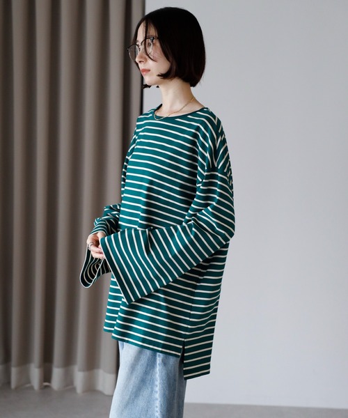 amini（アミニ）の「ビックシルエットボータートップス（Tシャツ/カットソー・レディース・ブラック×ホワイト/グリーン系/ワイン系/ホワイト×ブラック・MEDIUM）」の16枚目の写真