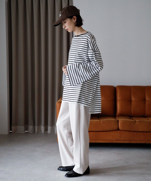 amini（アミニ）の「ビックシルエットボータートップス（Tシャツ/カットソー・レディース・ブラック×ホワイト/グリーン系/ワイン系/ホワイト×ブラック・MEDIUM）」の19枚目の写真