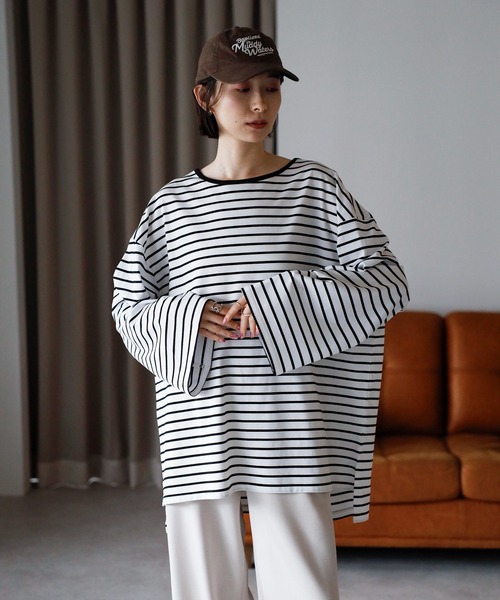 amini（アミニ）の「ビックシルエットボータートップス（Tシャツ/カットソー・レディース・ブラック×ホワイト/グリーン系/ワイン系/ホワイト×ブラック・MEDIUM）」の22枚目の写真