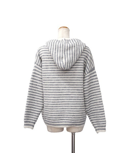CLOTHY（クロシィ）の「【リラックスムード漂うゆったりサイズ♪】ボーダービッグフーディカーディガン（カーディガン/ボレロ・レディース・グレー/ベージュ・FREE）」の8枚目の写真
