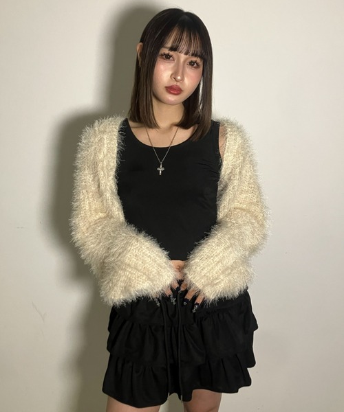 .KOM(ドットコム)の「A'GEM/9 × .kom 『.kom/ドットケーオーエム』フェザーモヘアタッチ ショートニット(ニット/セーター・レディース・グレー/ブラウン・FREE)」の1枚目の写真