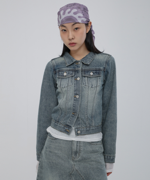 CHICKS(チックス)の「スタンダードデニムクロップジャケットディープブルー(デニムジャケット・レディース・ダークブルー・SMALL/MEDIUM)」の5枚目の写真