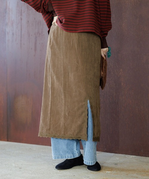 studio CLIP（スタディオクリップ）の「【WEB限定】スエードライクスカート（スカート・レディース・ライトベージュ/ブラウン・FREE）」の2枚目の写真