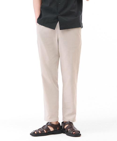 男性リネンライクフルバンディングパンツ-ベージュ