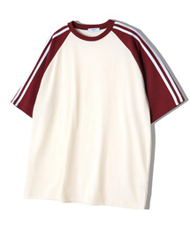オーバーフィットラグラントラックライン半袖Tシャツバーガンディ