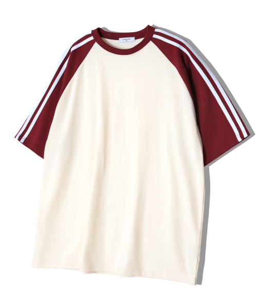 UNDEROFF（アンダーオフ）の「オーバーフィットラグラントラックライン半袖Tシャツバーガンディ（Tシャツ/カットソー・レディース・バーガンディー・SMALL/MEDIUM/LARGE/X-LARGE）」の2枚目の写真