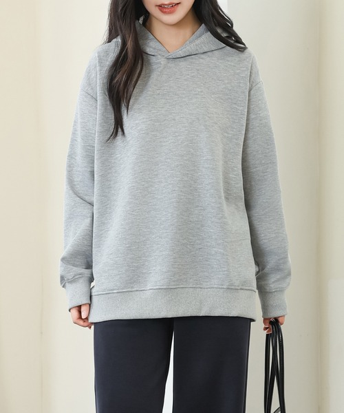 DAYRA（デイラ）の「フード付き ベーシック 長袖 スウェット プルオーバー（パーカー・レディース・ダークグレー/ホワイト/ライトグレー/ブラック・M/XL）」の3枚目の写真