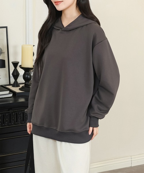DAYRA（デイラ）の「フード付き ベーシック 長袖 スウェット プルオーバー（パーカー・レディース・ダークグレー/ホワイト/ライトグレー/ブラック・M/XL）」の4枚目の写真