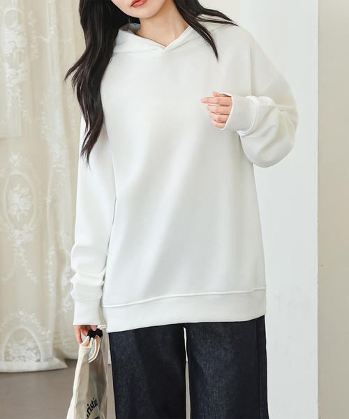 DAYRA（デイラ）の「フード付き ベーシック 長袖 スウェット プルオーバー（パーカー・レディース・ダークグレー/ホワイト/ライトグレー/ブラック・M/XL）」の18枚目の写真