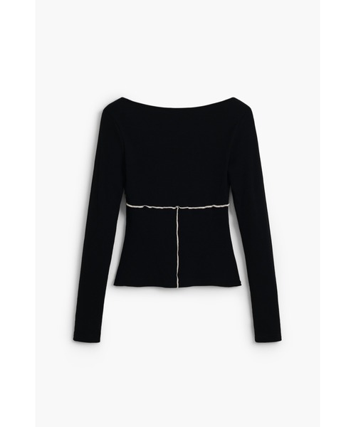 Desigual(デシグアル)の「コントラストステッチ リブライン入りTシャツ(Tシャツ/カットソー・レディース・ブラック・S/M/L/XL)」の2枚目の写真