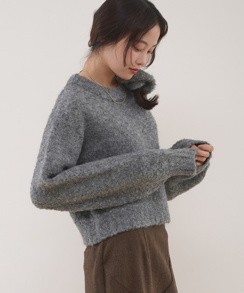 MUHET(ミュエータ)の「loop yarn short knit & scrunchie set / ループヤーンショート丈ニット&シュシュセット(ニット/セーター・レディース・チャコールグレー/ライトブルー/ブラウン・FREE)」の10枚目の写真