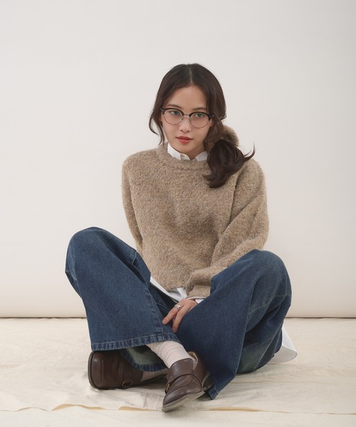 MUHET(ミュエータ)の「loop yarn short knit & scrunchie set / ループヤーンショート丈ニット&シュシュセット(ニット/セーター・レディース・チャコールグレー/ライトブルー/ブラウン・FREE)」の17枚目の写真