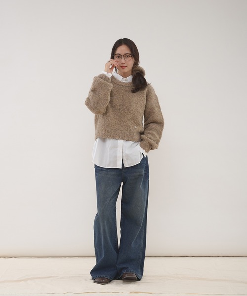 MUHET(ミュエータ)の「loop yarn short knit & scrunchie set / ループヤーンショート丈ニット&シュシュセット(ニット/セーター・レディース・チャコールグレー/ライトブルー/ブラウン・FREE)」の19枚目の写真