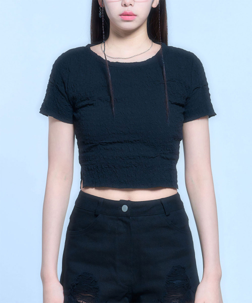 SCHISM INDUCING(スキズムインデューシング)の「CRINKLED T SHIRT_BLACK(Tシャツ/カットソー・レディース・その他・FREE)」の1枚目の写真