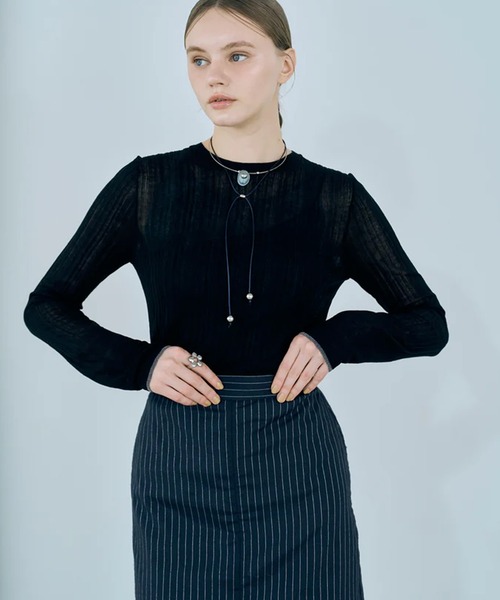merrylatte（メリーラテ）の「rib sheer tops（Tシャツ/カットソー・レディース・ホワイト/ブラック・FREE）」の3枚目の写真