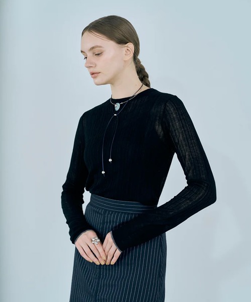 merrylatte（メリーラテ）の「rib sheer tops（Tシャツ/カットソー・レディース・ホワイト/ブラック・FREE）」の4枚目の写真