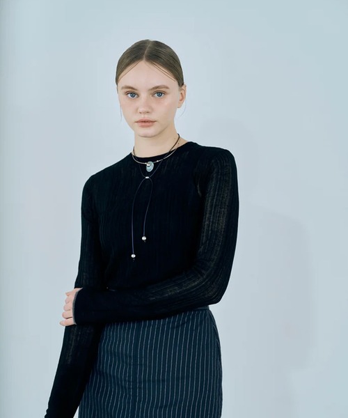 merrylatte（メリーラテ）の「rib sheer tops（Tシャツ/カットソー・レディース・ホワイト/ブラック・FREE）」の5枚目の写真