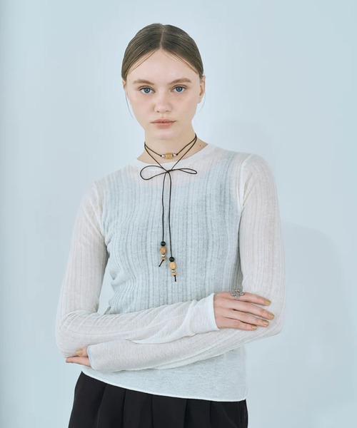 merrylatte（メリーラテ）の「rib sheer tops（Tシャツ/カットソー・レディース・ホワイト/ブラック・FREE）」の19枚目の写真