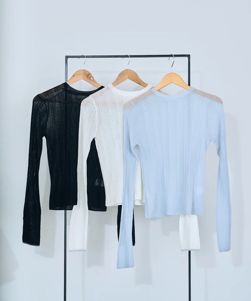 merrylatte（メリーラテ）の「rib sheer tops（Tシャツ/カットソー・レディース・ホワイト/ブラック・FREE）」の10枚目の写真